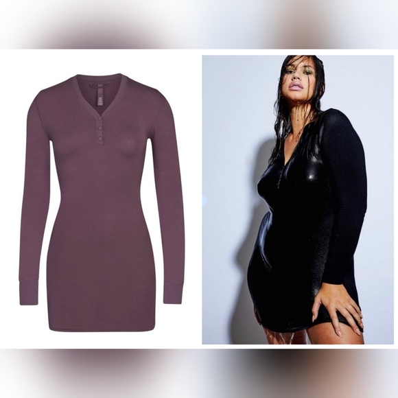 SKIMS Dresses & Skirts - SKIMS‎ Souft Lounge Sleep Henley Dress 4X PLUM NWT